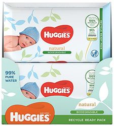 Huggies Lingettes naturelles biodégradables pour bébé – 12 paquets (576 lingettes au total) – Lingettes humides biodégradables dans un emballage recyclable – 99% d'eau pure et sans parfum