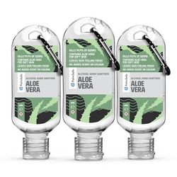 Palm Safe Aloe Vera 3 Pack 60ml Anti Bacterial Premium Hand Sanitiser Travel Size Refillable Clip Bottle Quick Drying Non Sticky Extra Moisturising Kills 99.9% of Viruses and Bacteria
