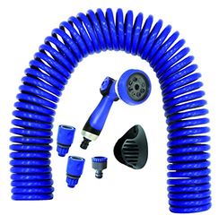 S&M 590030 Tuyau hélicoïdal en Plastique EVA avec Pistolet d'arrosage 8 Fonctions + Support 15 m Bleu