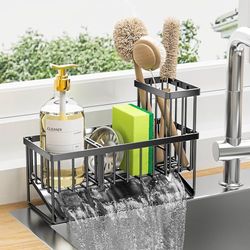 Cisily Organizer per lavello da cucina, 1 piano, stile minimalista, in acciaio inox, sistema di drenaggio automatico, contenitore per lavello