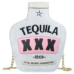 Rahada Women Sequins Crossbody Bag Tequila Bottle Shaped Shoulder Handbags Elegant Clutch Chain Purse for Girls silver Size: One Size