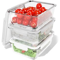 Classbach® Meal Prep Boxen, set di 3 contenitori in vetro con coperchio adatti a lavastoviglie, microonde e forno, contenitori in vetro per una dieta sana, 3x 1040 ml - C-FHD 4020 G