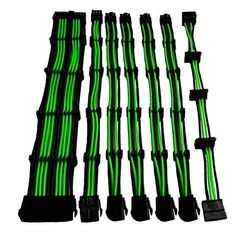 SET 7 UITBREIDINGEN 30 CM NYLON GROEN/ZWART: 24Pin, 4+4 Pin, 4 x PCI-E 6+2, 4 x SATA