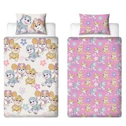 Paw Patrol Parure de lit pour Enfant avec Housse de Couette réversible réversible et taie d'oreiller Assortie Rubble, Everest et Skye
