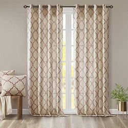 Madison Park Saratoga Single Window Curtain Light Filtering Fretwork Print 1 Panel Grommet Top Drape for Living Room Bedroom and Dorm, 50x108, Spice, MP40-2029