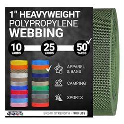 Strapworks Zwaargewicht polypropyleen singels - Heavy Duty Poly Omsnoering voor Outdoor DIY Gear Reparatie, 1 Inch x 50 Yards - Olive Drab