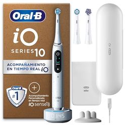 Oral-B iO 10 Cepillo de Dientes Eléctrico Blanco, con 3 Cabezales y 1 Estuche Cargador de Viaje, Diseñado por Braun