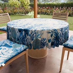 PETTI Artigiani Italiani - Anti-Stain Round Microfibre Tablecloth (Diameter 120 cm), Kitchen Table Cover for Round Table, Coral Blue Design, 100% Made in Italy