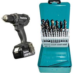 Makita DDF482RFE Nero Impugnatura a Pistola Ioni di Litio 3Ah 1700g Trapano Senza Fili + Makita D-46202 - Estuche de 18 brocas para madera. metal y ladrillo