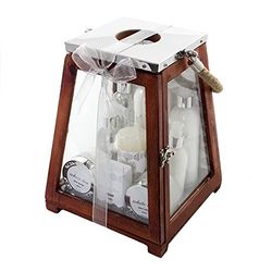 accentra Set da bagno per donna, 8 prodotti per benessere e benessere in un profumo benefico di tè bianco e una candela confezionata in una grande lanterna di legno