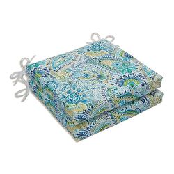 Pillow Perfect Outdoor | Indoor Gilford Baltic-Cuscino per Seduta con Angoli squadrati, 20 x 20 x, Poliestere, Blu, 20 in. L X 20 in. W X 3 in. D, 2 unità