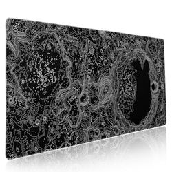 Black Whtie - Tappetino per mouse topografico XXL con topo luna in rilievo, grande, base in gomma antiscivolo, bordo cucito, lungo, per scrivania, ufficio, 89,9 x 40 cm