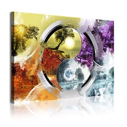 DekoArte 346 - Quadros modernos impressão de imagem artística digital | tela decorativa para a sua sala de estar ou quarto, estilo paisagem Ying Yang quatro estações do ano, 1 peça 120 x 80 cm