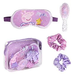 CERDÁ LIFE'S LITTLE MOMENTS - Coffret Cadeau : Masque de Nuit, Peigne et Chouchous en Tissu Peppa Pig - Licence Officielle Nickelodeon