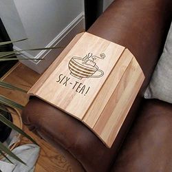 Engraved Sofa Tray -"SIX-TEA" Design - Flexible Sofa Arm Tray, 60th Milestone Birthday Gifts for Men, Him - Sixtieth Gift for Friend, Grandad, Dad, Husband