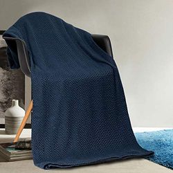 Home Maison Josie Chevron Knit Cotton Throw Blanket, Navy, King