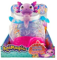 Animagic - Aquarium Axolotl, Interactief Speelgoed voor Kinderen vanaf 4 Jaar, Om je Elektronische en Verlichte Huisdier te vervoeren, Bevat het aquarium en een Paarse Axolotl