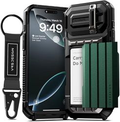 VRS DESIGN Damda Glide Ultimate för iPhone 16 Pro Max (2024), premium robust heltäckt kameralinsskydd, plånbok med multifunktionell rem (metallgrön)