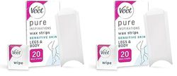 Veet Pure Cold Wax Strips For Legs & Body, Sensitive Skin, 20 Count + 2 Finish Wipes, Hypoallergenic Hair Removal, 28 Days Smoothness, Removes From Root (Packaging Varies) (Pack of 2)