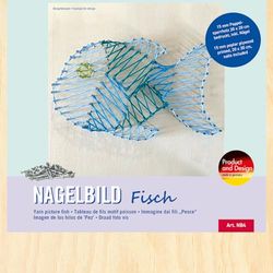 Pebaro NB4 Nagelbild kreativt set, pysselset, trådbild, trådkonst, med förtryckt motiv fisk, inkl. spikar, hantverk med trä, kreativ presentidé, dekorativa artiklar