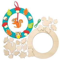 Baker Ross FE687 Woodland Animal Wooden Wreath Kits - Pack of 2, Wreath Ring to Decorate and Display, Wood Crafts for Kids, Make Your Own Decorations
