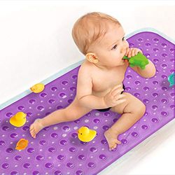 Sheepping Bath Mat Non-Slip Mat with Suction Cup Kids Shower Mat Bath Mat Non-Slip Machine Washable (101.6 x 40.6 cm, Purple)