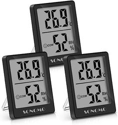 Sonomo Termómetro Higrómetro Digital, 3 Piezas Termómetro Digital Casa, Termohigrómetro Interior,medidor temperatura y humedad para interior, salón, habitación de bebé, oficina (negro)