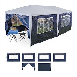 Relaxdays Tende per Gazebo Laterali, Set da 6, Telo PE, Pareti Impermeabili, 2x3 m, con Finestra, Blu, 200 x 300 x 0.1 cm