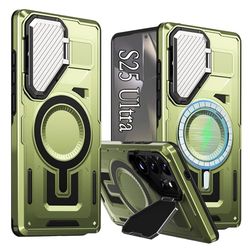 ZOEII ultra magnetische hoes samsung galaxy s25 ultra hoes met camerahouder compatibel met magsafe bescherming militaire graad mobiele telefoon samsung 25 ultra groen