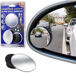 Goodyear Adjustable Blind Spot Stick-On Mirrors 360° Rotatable Protect Alloy Wheels Curb Damage Protector Easy Parking Convex Mirror For Car SUV Trcucks - 2 Pack