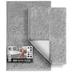 Hearth & Harbor Bathroom Rugs, Chenille Bath Mat - Machine Washable Bath Mats for Bathroom Non-Slip Backing Rubber, Quick Dry Bathroom Mat, Small - Medium Silver