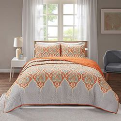 Comfort Spaces Lichtgewicht All Season Bedding Layer voor de winter, bijpassende shams, katoen, Mona Paisley Orange, Lime King