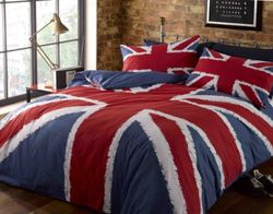 Rock N Roll Funky Union Jack British Uk Blauw Rood Wit Dubbel Dekbedovertrek Beddengoed Bed Set, Blauw