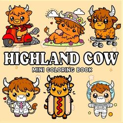 Highland Mini Cow Coloring Book: 40 Cute and Simple Scottish Cow Illustrations for Relaxation and Fun for Kids and Adults (6"x6")