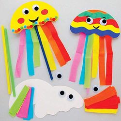 Baker Ross FE235 Kits de Marionetas de Medusas - Paquete de 8, manualidades coloridas para que los niños construyan sus propias varitas arcoíris