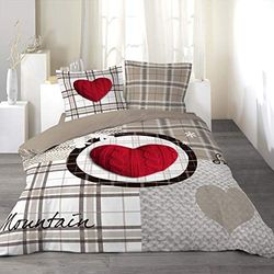 Douceur d'Intérieur - 1640829, Capa de edredão 2 pessoas, 240 x 220 cm, Love Mountain, estampado 42 fios motivo centrado