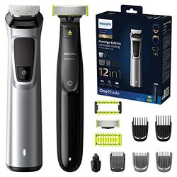 Philips Multigroom Série 9000, Tondeuse Multi-styles 12-en-1 avec OneBlade pour Visage, Cheveux et Corps avec Technologie DualCut (Modèle MG9710/90)