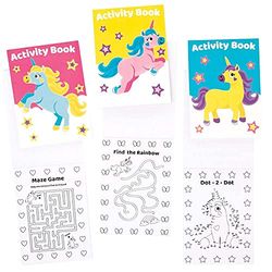 Baker Ross FE542 Unicorn Mini Actvity Books - Pack of 12, Includes Puzzles, Stickers, Dot to Dot and Colouring Pages for Kids