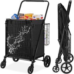 VEVOR Carrello Portabiancheria con 4 Ruote Cesto per Lavanderia Portabiancheria con Cesto Posteriore Portaoggetti Carico Max. 150,5 kg, Cestino Portabiancheria Dimensioni Generali 638 x 662 x 1053 mm