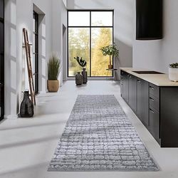 Elle Decor ation Tapis Artistique à Poils Longs, Moderne, à Poils Longs, Motif Moderne, Moelleux, Doux, bohème, pour Salon, Chambre à Coucher, Gris Clair, 80 x 240 cm