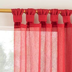 No. 918 Margaret 2-Pack Holiday Twist Tab Crushed Texture Sheer Tab Top Curtain Panel Pair, 51" x 63", Holiday Red