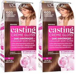 L’ORÉAL PARIS - Coloration Cheveux Semi-Permanente Ton sur Ton - Couleur Soin Gloss - Sans Ammoniaque - Casting Crème Gloss - Nuance : Caramel Tendre (603) (Lot de 2)