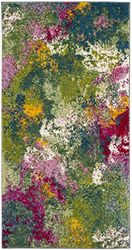 Safavieh Abstrakt matta för vardagsrum, matsal, sovrum – vattenfärgssamling, kort lugg, grön och fuchsia, 91 x 91 cm