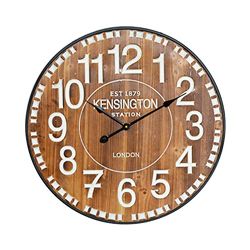 Thinia Home - Reloj de Pared Vintage en Relieve con Esfera Madera Oscura Ø60cm, Hogar, Oficina y Despacho, Movimiento Agujas Continuo, Extra Silencioso, Números en Relieve, Diseño Actual, Color Madera