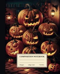 Composition Notebook College Ruled: Vintage Pumpkin Carvings: Antique Carved Pumpkins Illustration for Halloween Lovers and Art Enthusiasts