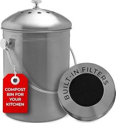 EPICA Composteur de Cuisine en Acier Inoxydable, Seau à Compost inodore avec filtres à Charbon, Seau à Compost avec Couvercle, pour Les restes Alimentaires et Le Recyclage des déchets
