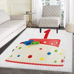 1st Birthday Area Rug Carpet Baby Party Celebration with Colorful Cute Sweet Dots and Flowers Image Customize Door mats for Home Mat 2'x3' Red and White