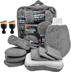 Kit de nettoyage de voiture, 11 pièces, kit de lavage de voiture, avec brosse pour pneus, chiffons de nettoyage multi-usages, tampon de polissage et éponge, brosse douce pour intérieur de voiture