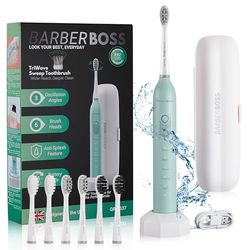 BarberBoss Brosse dents électrique sonique, 3 réglages d'oscillation et 2 modes nettoyage, minuterie intelligente, 3 têtes de brosse de rechange, brosse dents électrique pour adultes,QR-7537(menthe)