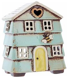 Village Pottery Aqua Blue Beehive House Tealight Holder